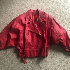 Vintage red leather bomber jacket